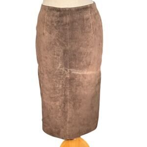 Vintage A.M.I Brown Suede Pencil Skirt 100% Leather Wester A-Line Midi Zipper